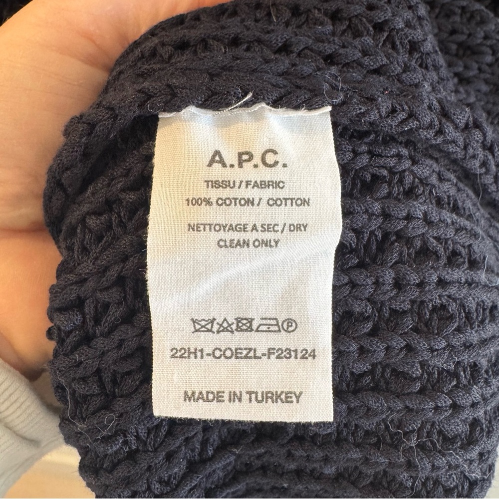 APC Black 100% Cotton Waffle Knit Crewneck Sweater Large - Picture 3 of 4